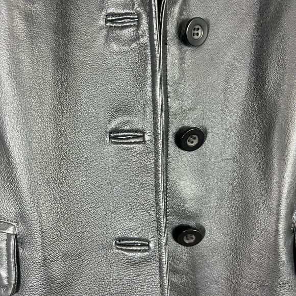Chadwicks Leather Jacket Womens 12 Black Blazer Button Fitted Biker 90s Y2K - Picture 6 of 16